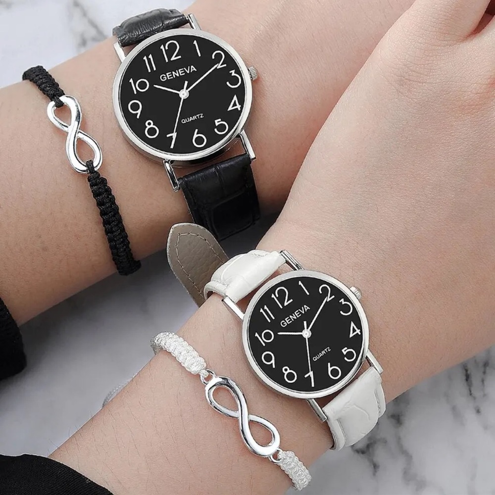 Fashion Round Couple Quartz Watch Sets Figure of Eight Couple Bracelet Watch Set
